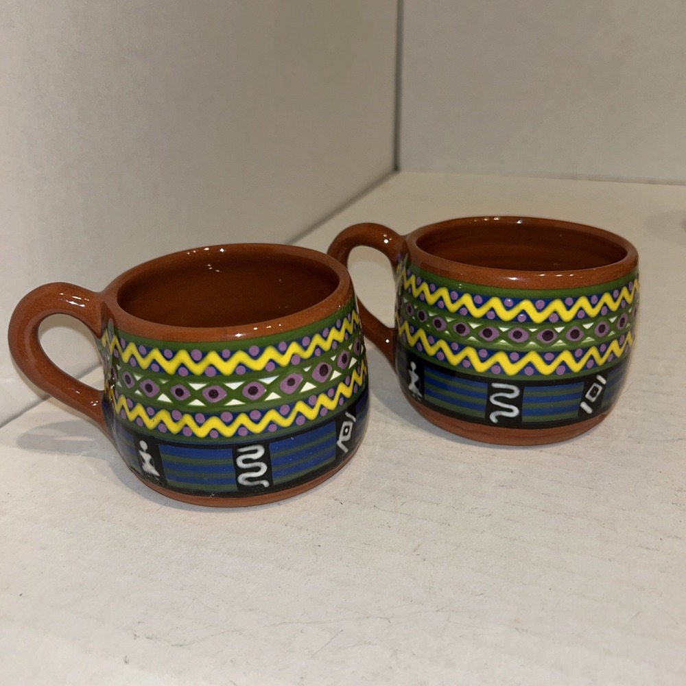 Terra Cotta Aztec Style Mug Set Of 2 San Antonio Aguas Caliantas
